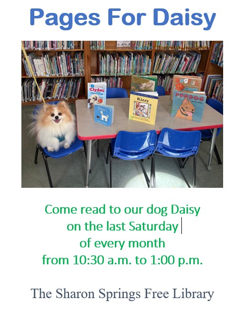 Come read to our dog Daisy on the last Saturday every month from 10:30 a.m. to 1:00 p.m.